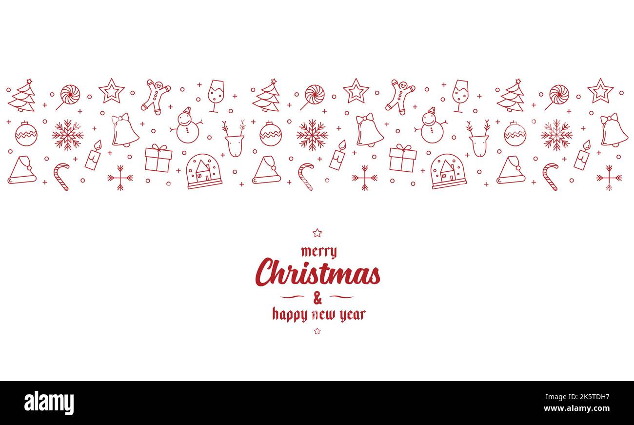 christmas ornament icons element banner red outline. Vector ilustration ...
