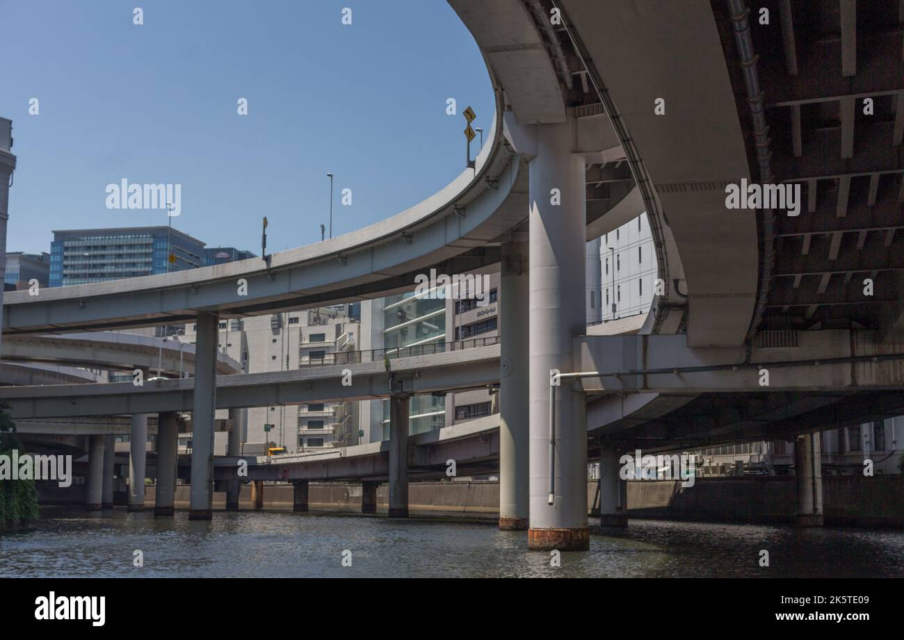 Elevated expressway roads and buildings,, viewed from below, from the ...