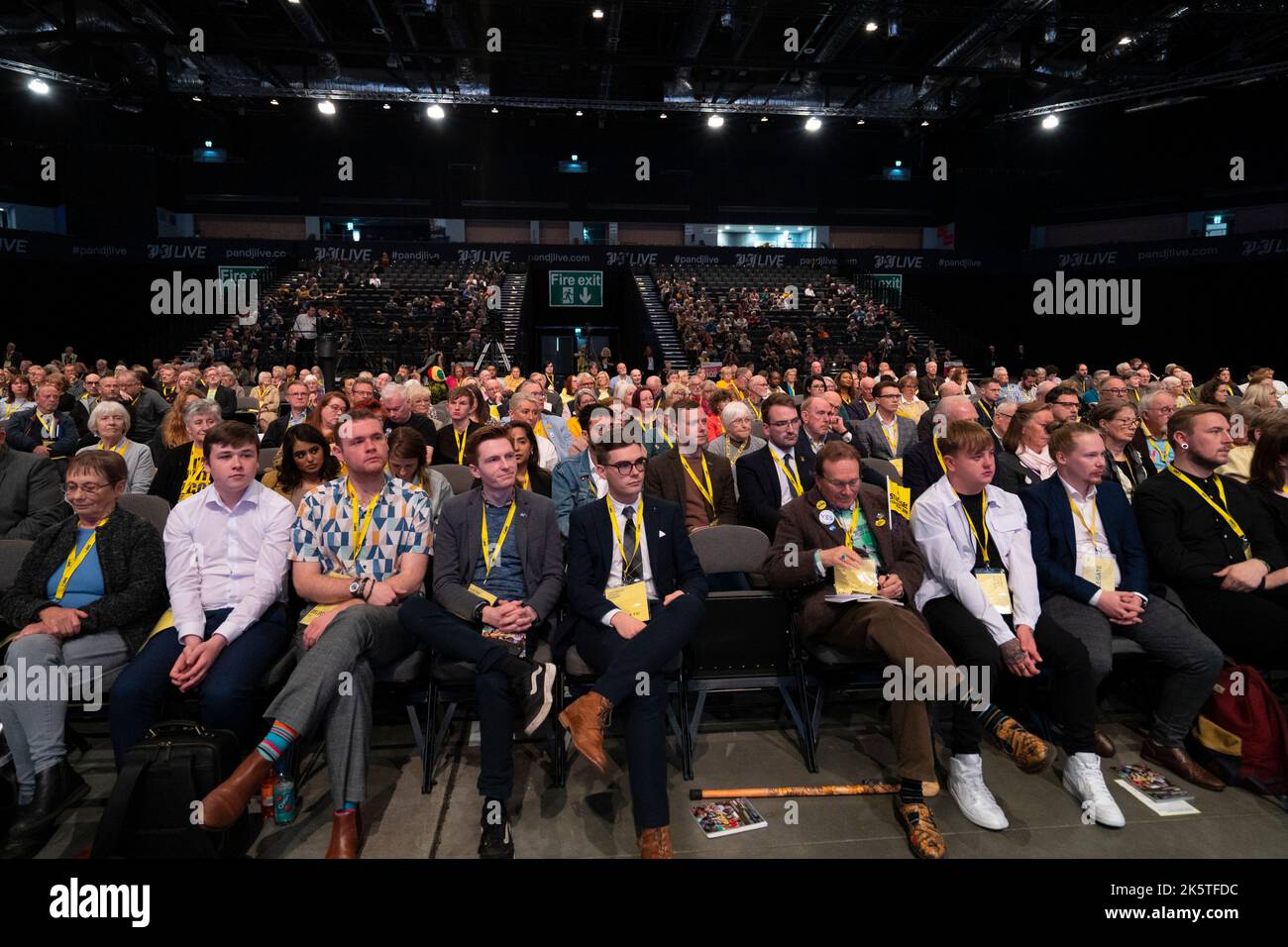 Aberdeen, Scotland, UK. 10th October 2022. Delegates listen to panel session at  the Scottish National Party Conference on day three in Aberdeen, Scotland. Because of the Covid pandemic this year is the first time Scottish National Party Members have met for a conference since October 2019. Iain Masterton/Alamy Live News Stock Photo
