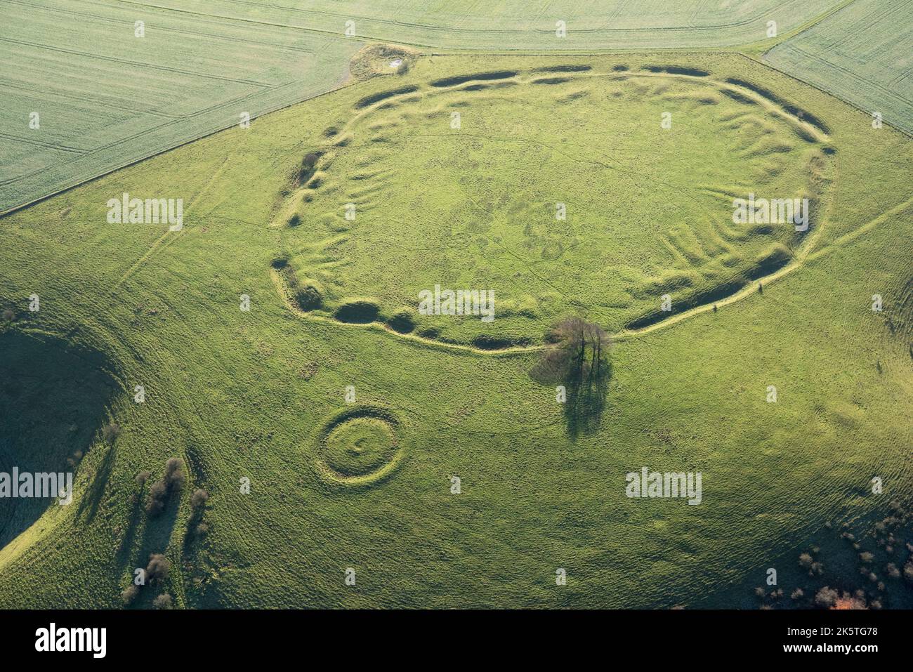 Unfinished Early Iron Age univallate hillfort earthwork situated on