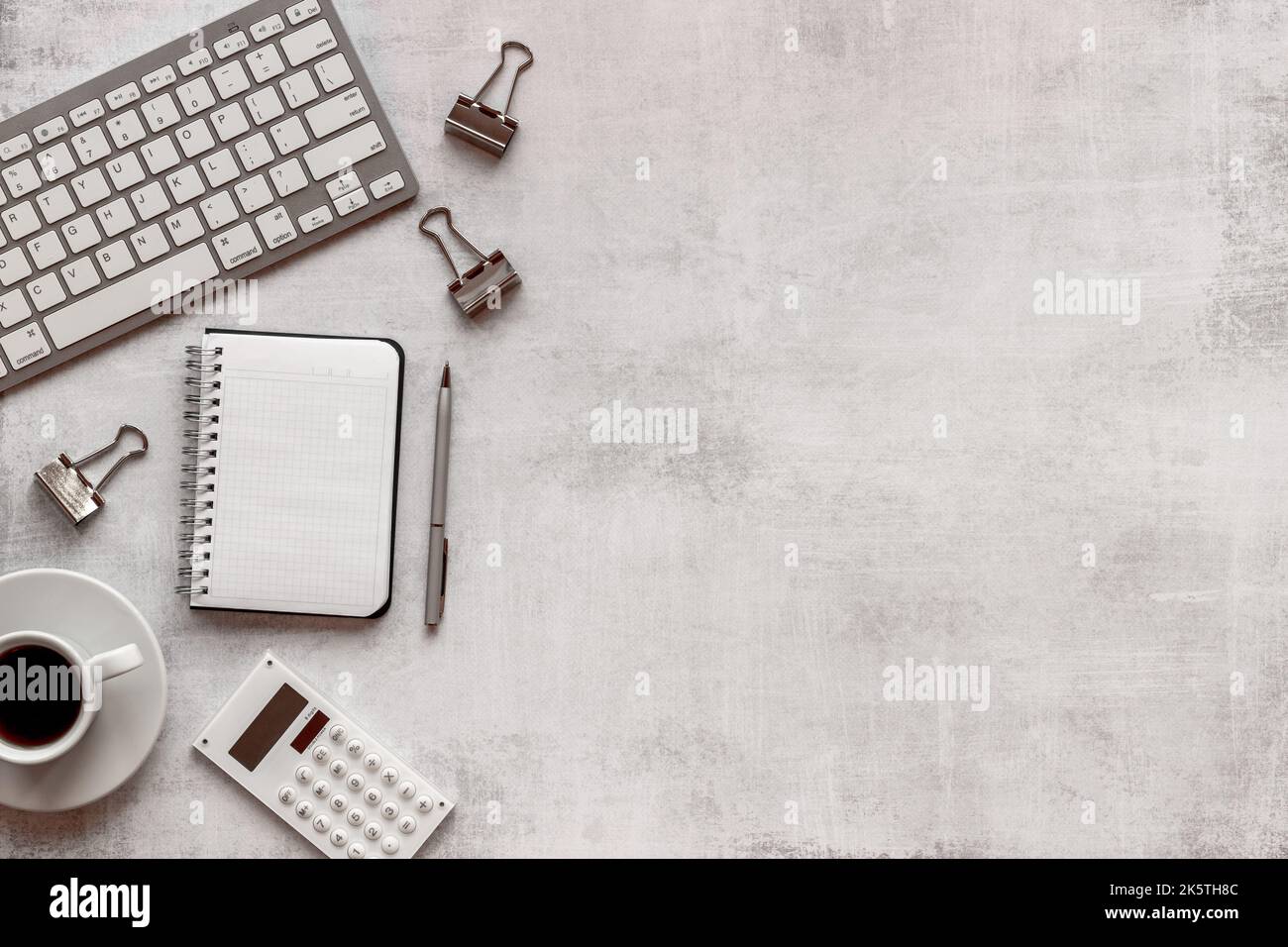 Layout of blogger or designer desktop with computer in monochrome style ...