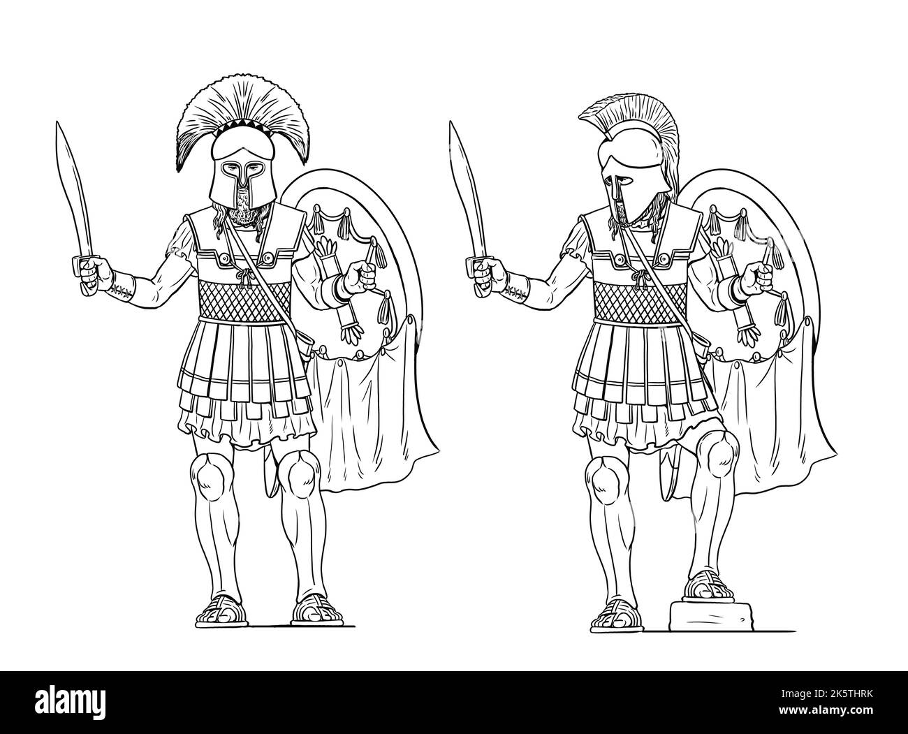Ancient warriors. Greek hoplites. Illustration with Spartan warrior. Stock Photo