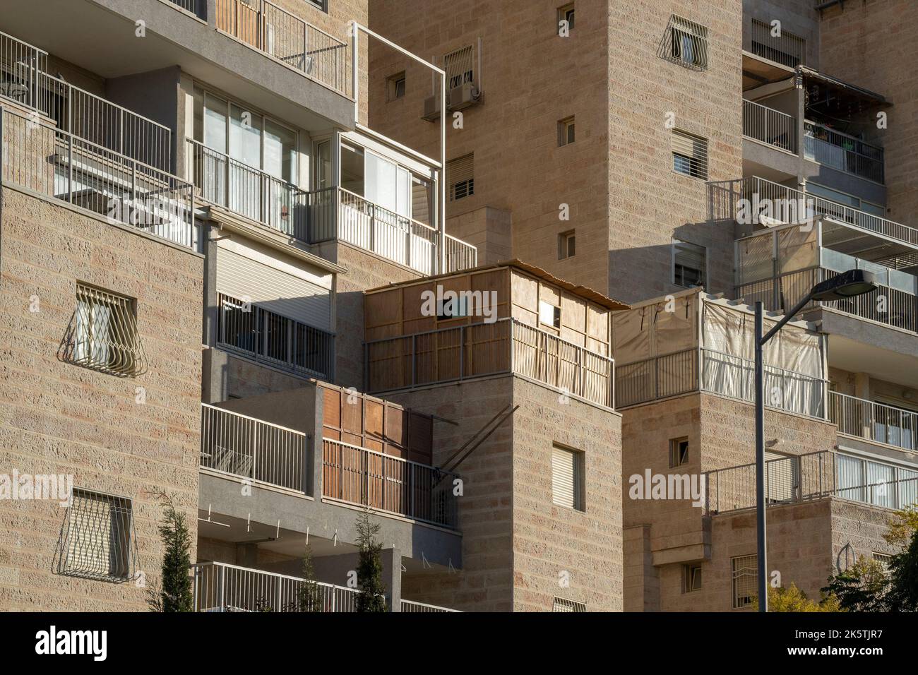 Jerusalem, Israel September 28th, 2022 Wooden and fabric sukkot in