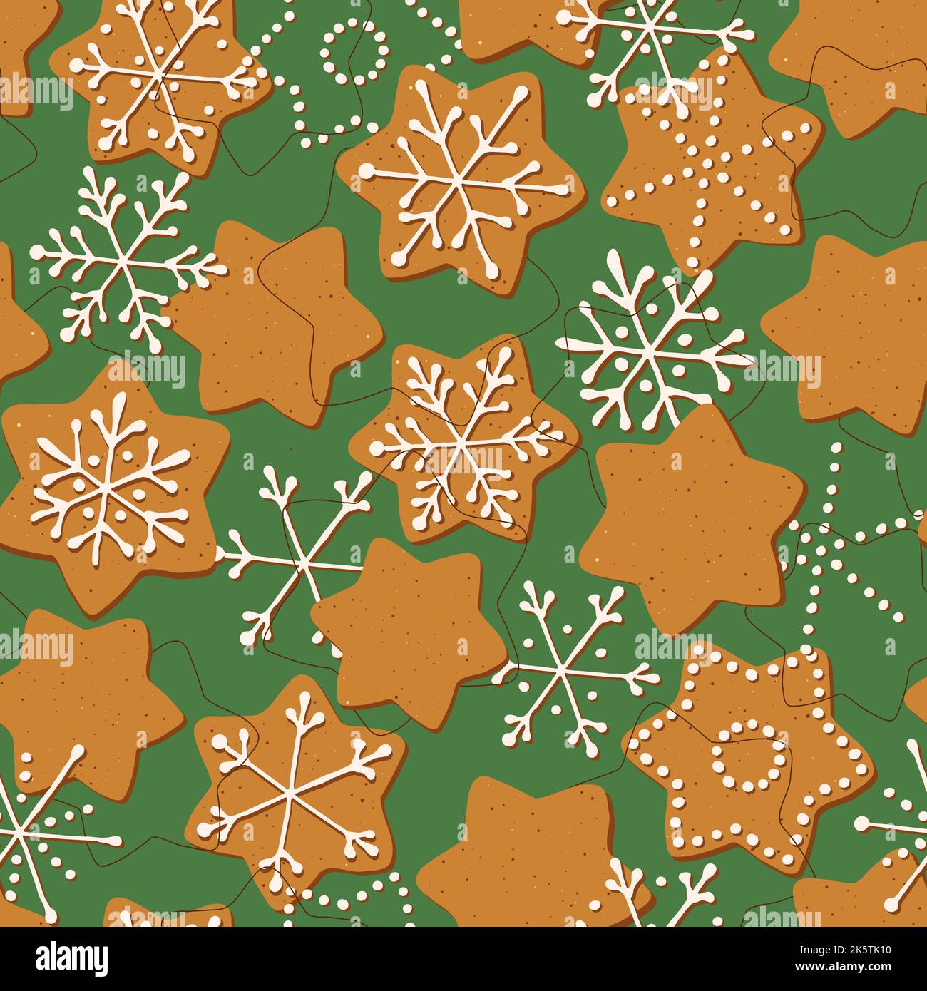 Christmas gingerbread cookies stars seamless pattern. Holiday vector