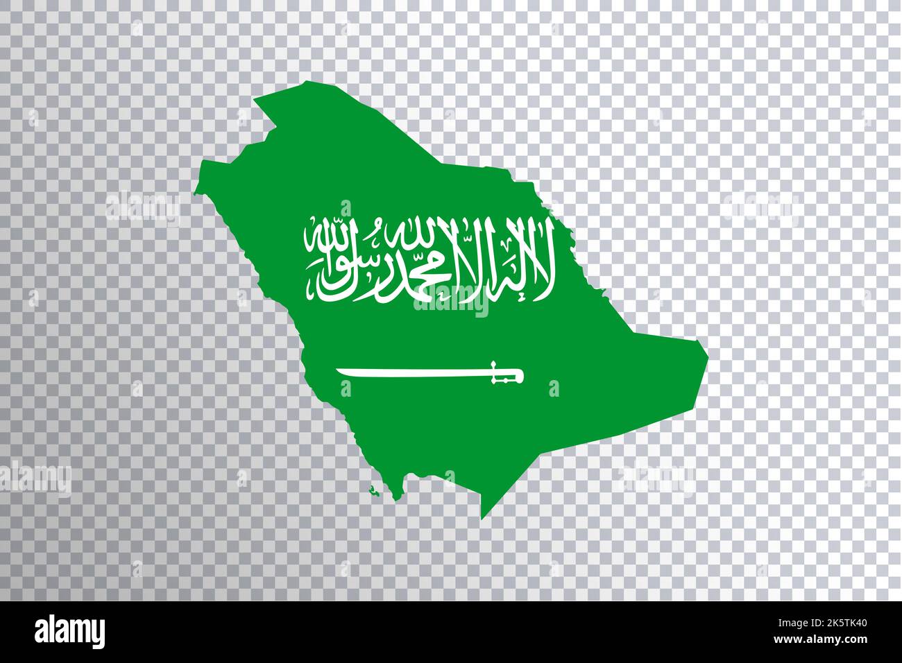 Saudi Arabia flag on map, transparent background, Clipping path Stock