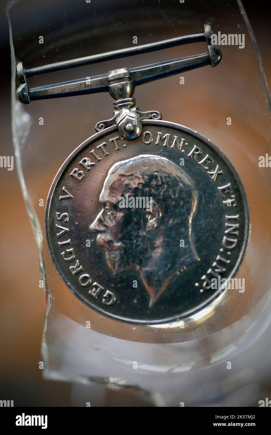 british war medal world war I in broken wine glass king V Stock Photo Alamy