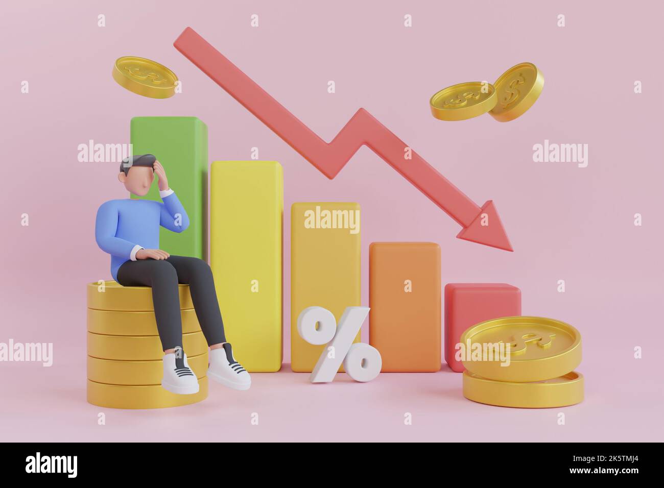 3D Illustration of Economic Recession. 3D Illustration of World Crisis ...