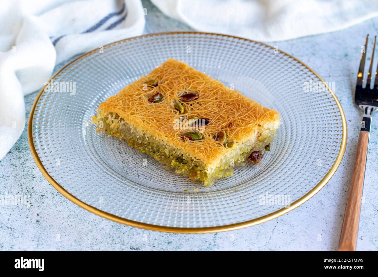 Pistachio Kadaif dessert. Traditional Mediterranean cuisine delicacies ...