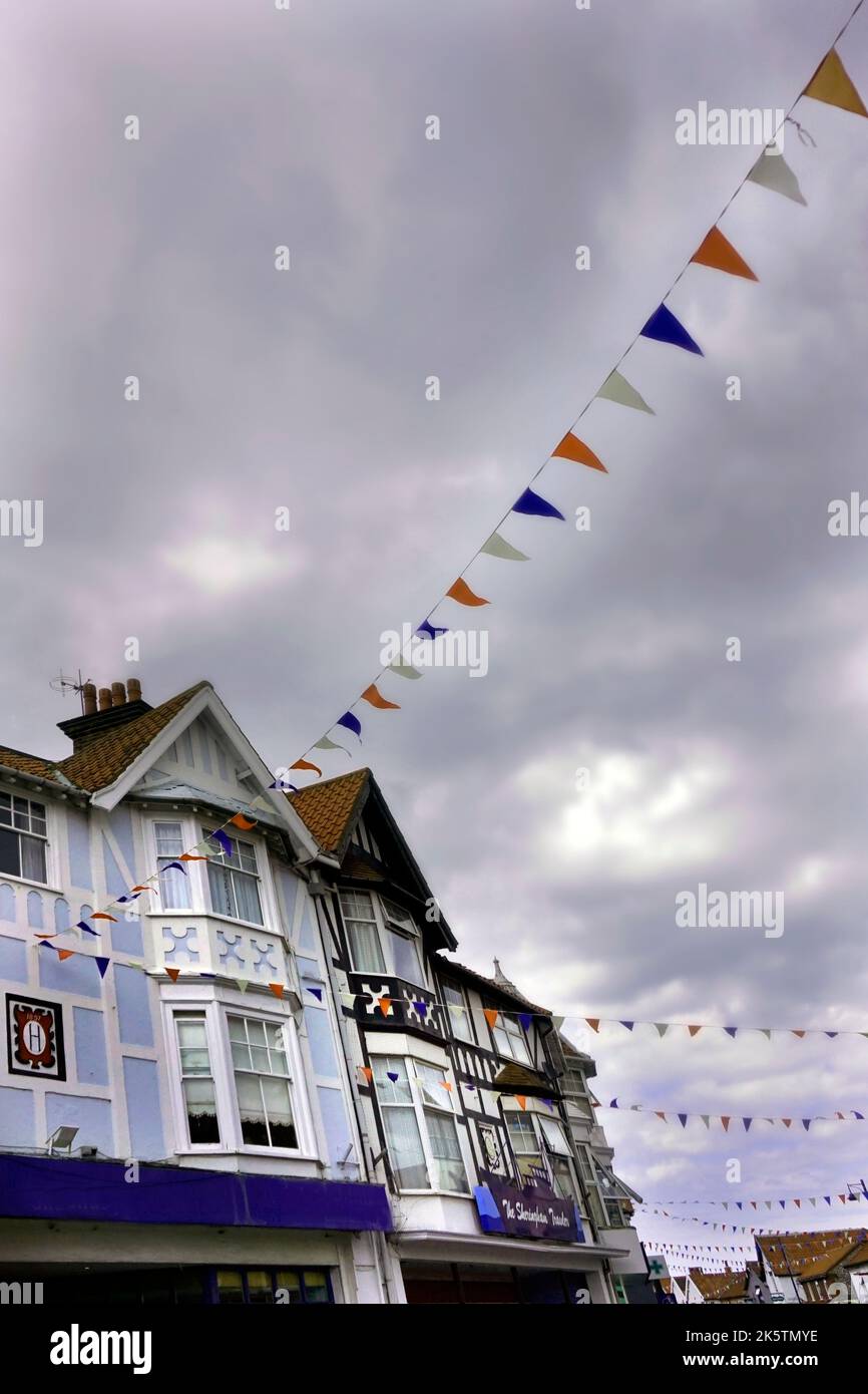 bunting in sheringham high street sheringham north norfolk england