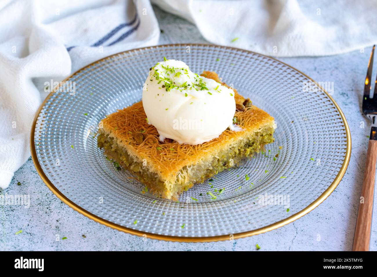 Pistachio Kadaif dessert. Traditional Mediterranean cuisine delicacies ...