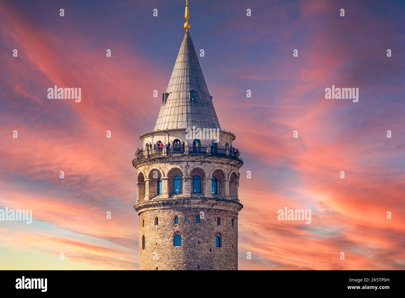 Sunset view of Galata tower in Istanbul, Turkey. Stock Photo