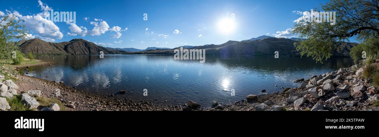 A panoramic view of Apache Lake in Tonto National Forest, Arizona Stock Photo