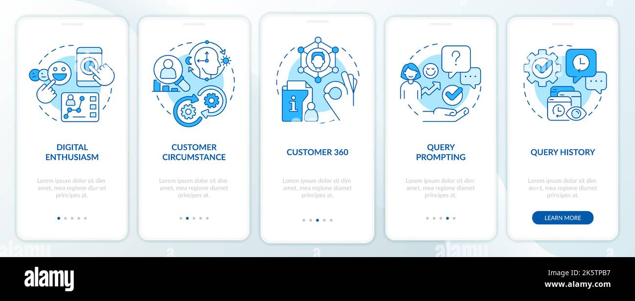 Improve customers experience blue onboarding mobile app screen Stock Vector