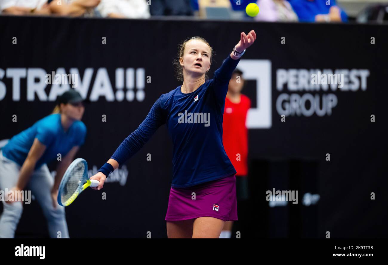 Barbora Krejcikova of the Czech Republic in action against Elena