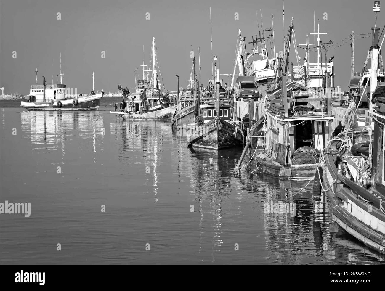 A port for landing a fishing port is a port that extends out into the sea. Stock Photo