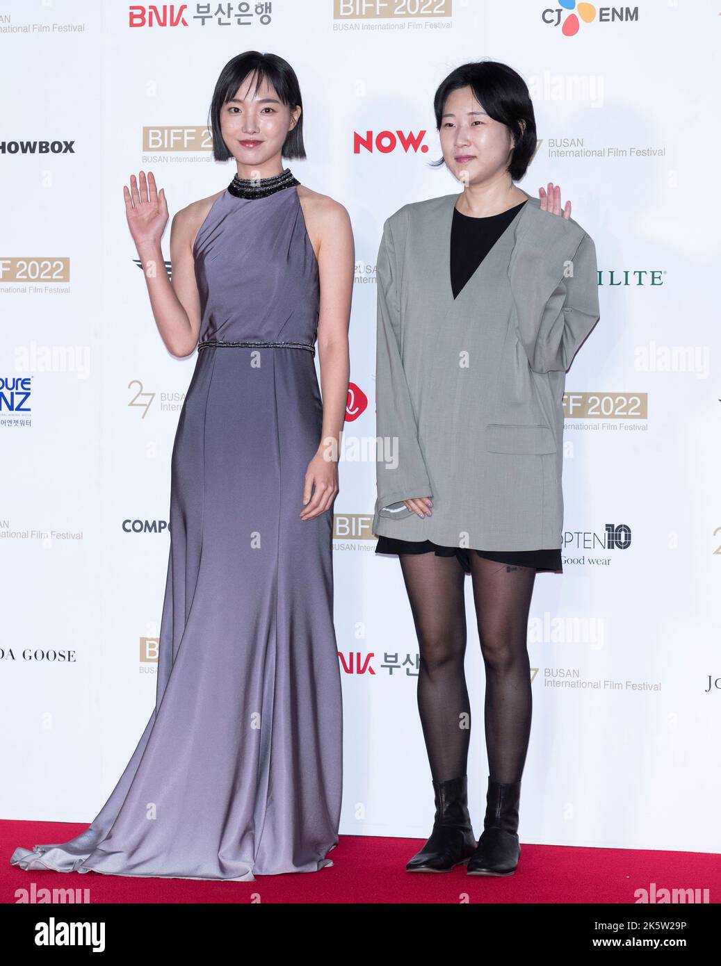 Busan, South Korea. 5th Oct, 2022. South Korean actress Han Hae-in, film director Yoo Ji-young, arrives red carpet at the opening ceremony during the 27th Busan International Film Festival at Busan Cinema Center in Busan, South Korea on October 5, 2022. (Photo by: Lee Young-ho/Sipa USA) Credit: Sipa USA/Alamy Live News Stock Photo