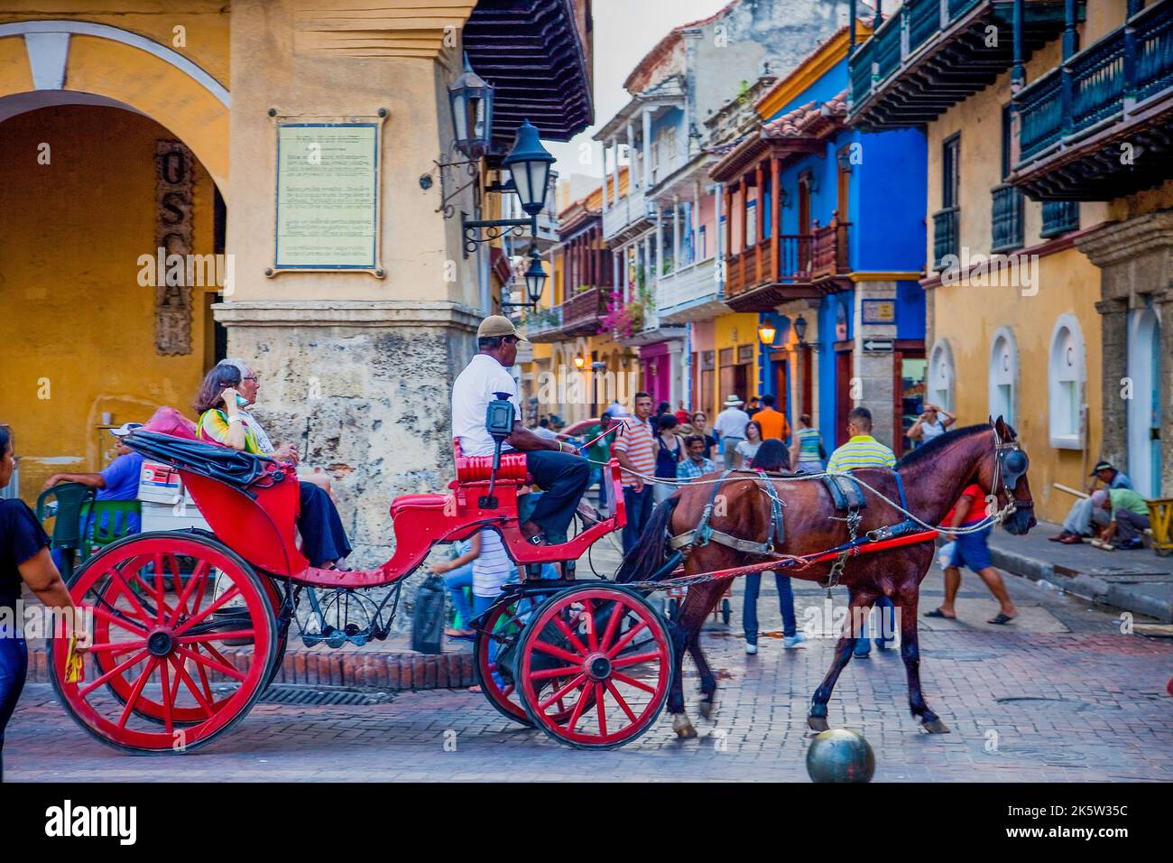 Colombia, Cartagena,once the city was full of horse carts. Now these are only for tourists. Stock Photo