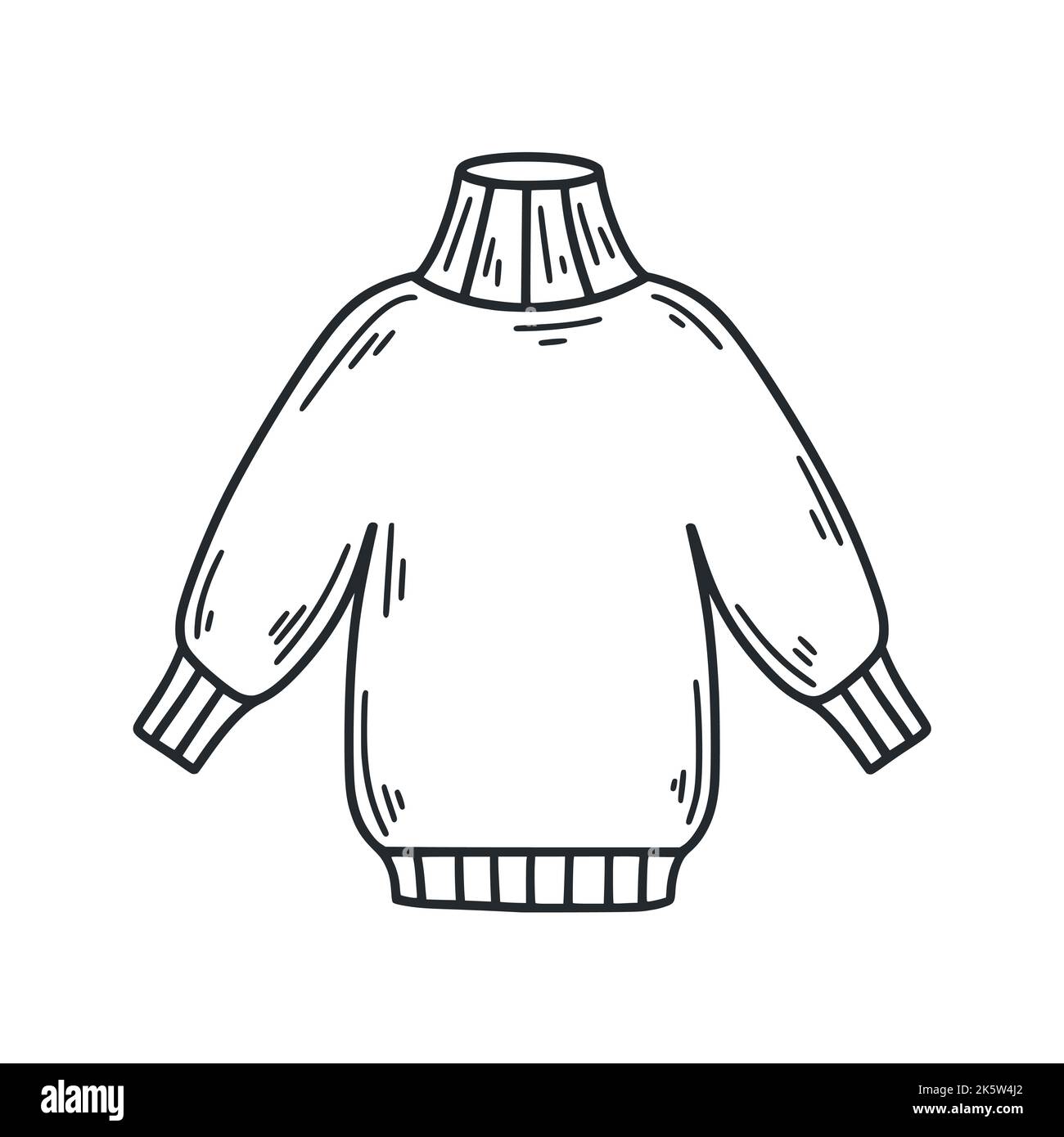 Knitted sweater doodle illustration. Clothes and accessories sketch isolated vector. Casual aesthetic sweatshirt black hand drawn outline image Stock Vector