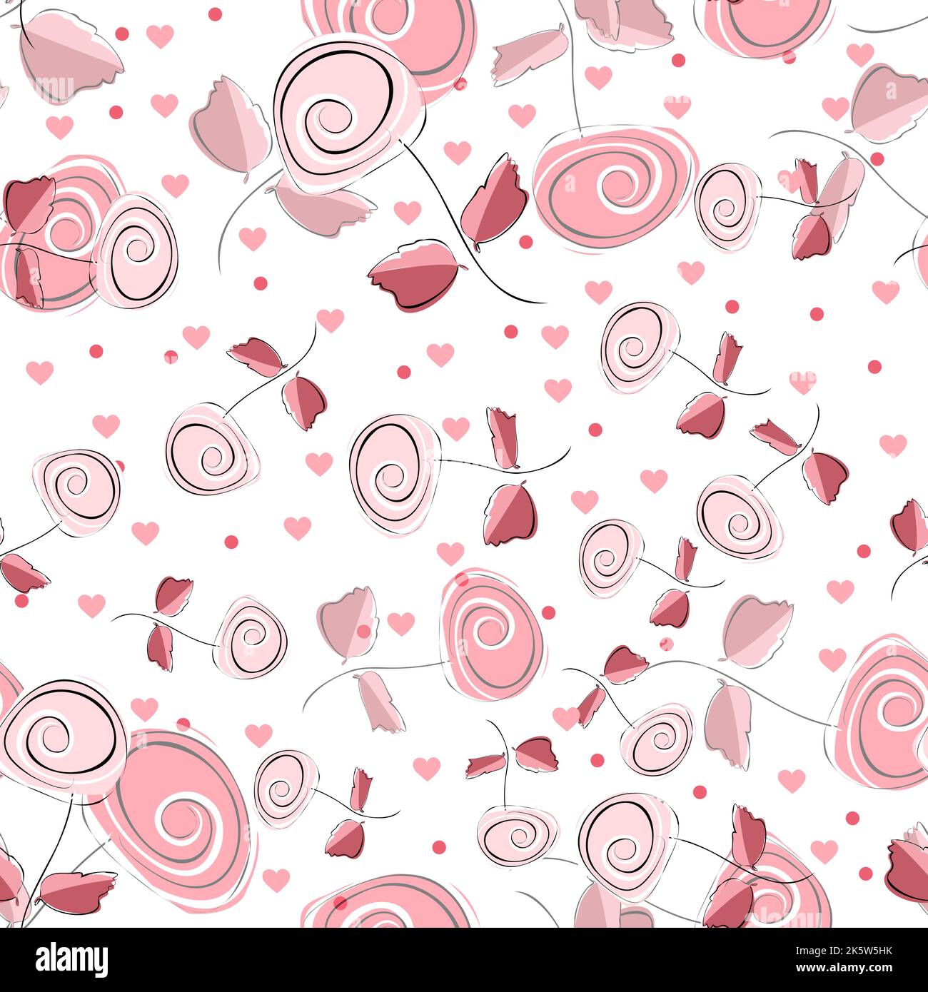 Abstract roses of pink color on a white background. For fabric, baby clothes, background, textile, wrapping paper and other decoration. Vector seamles Stock Vector