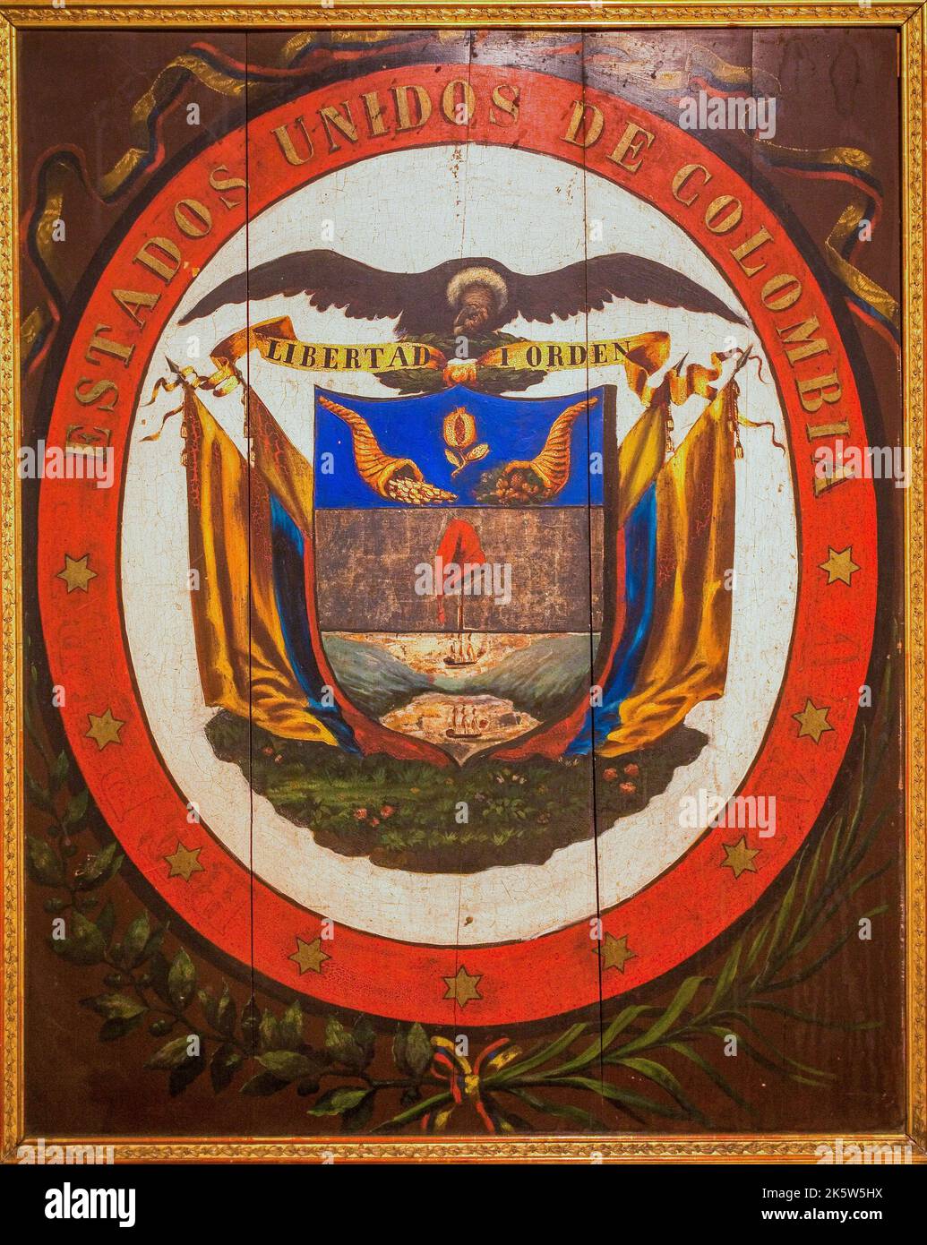 Colombia, Bogota - National Museum One of the first colombian flags in the early  19th century. Stock Photo