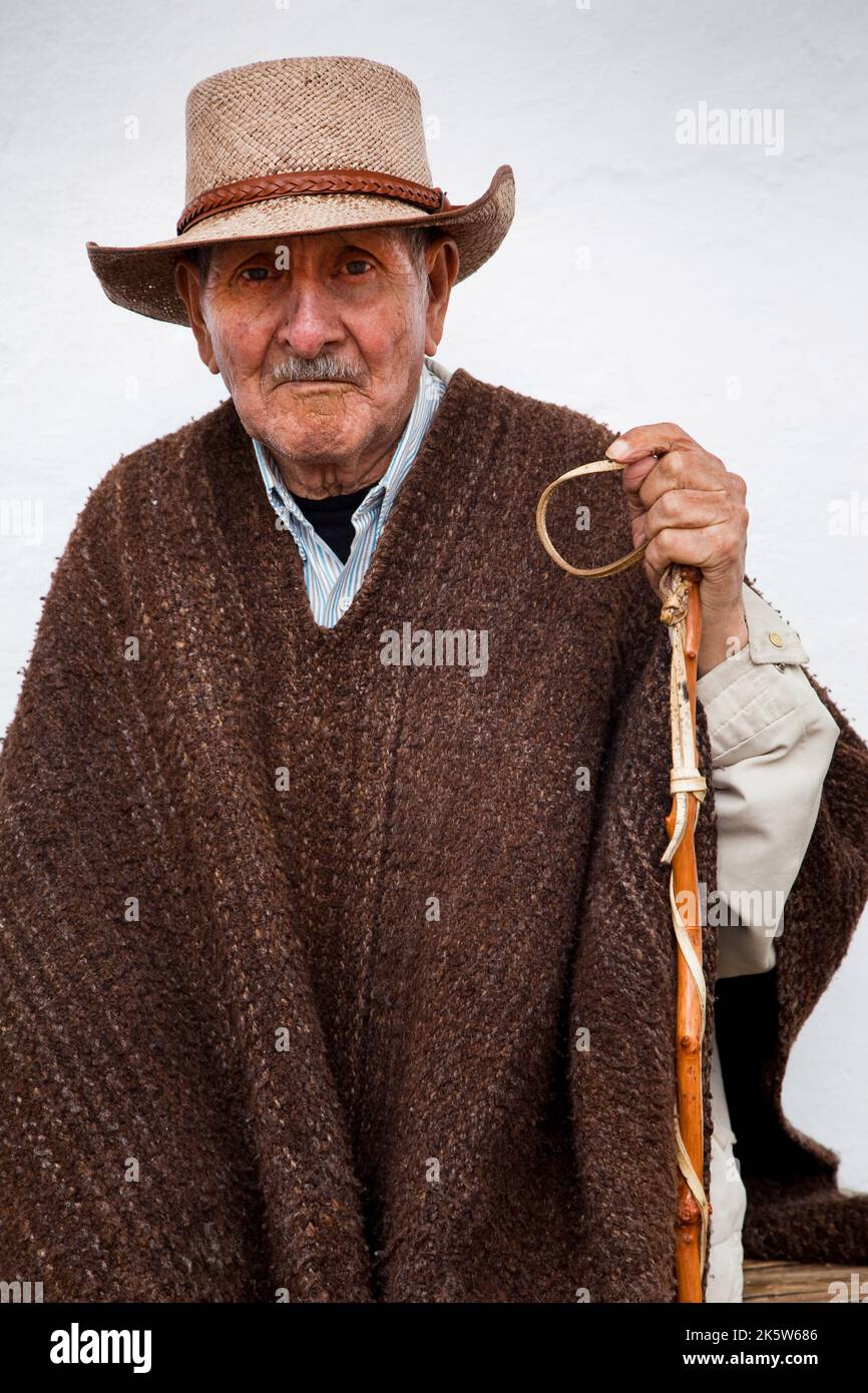 Colombia,Villa de Leyva Old man in the center of the village. Stock Photo