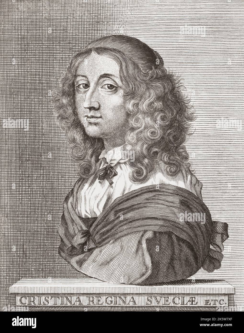 Christina, 1626 – 1689.  Queen of Sweden from 1632 - 1654.  From a print by Richard Collins after the painting by Sébastien Bourdon. Stock Photo