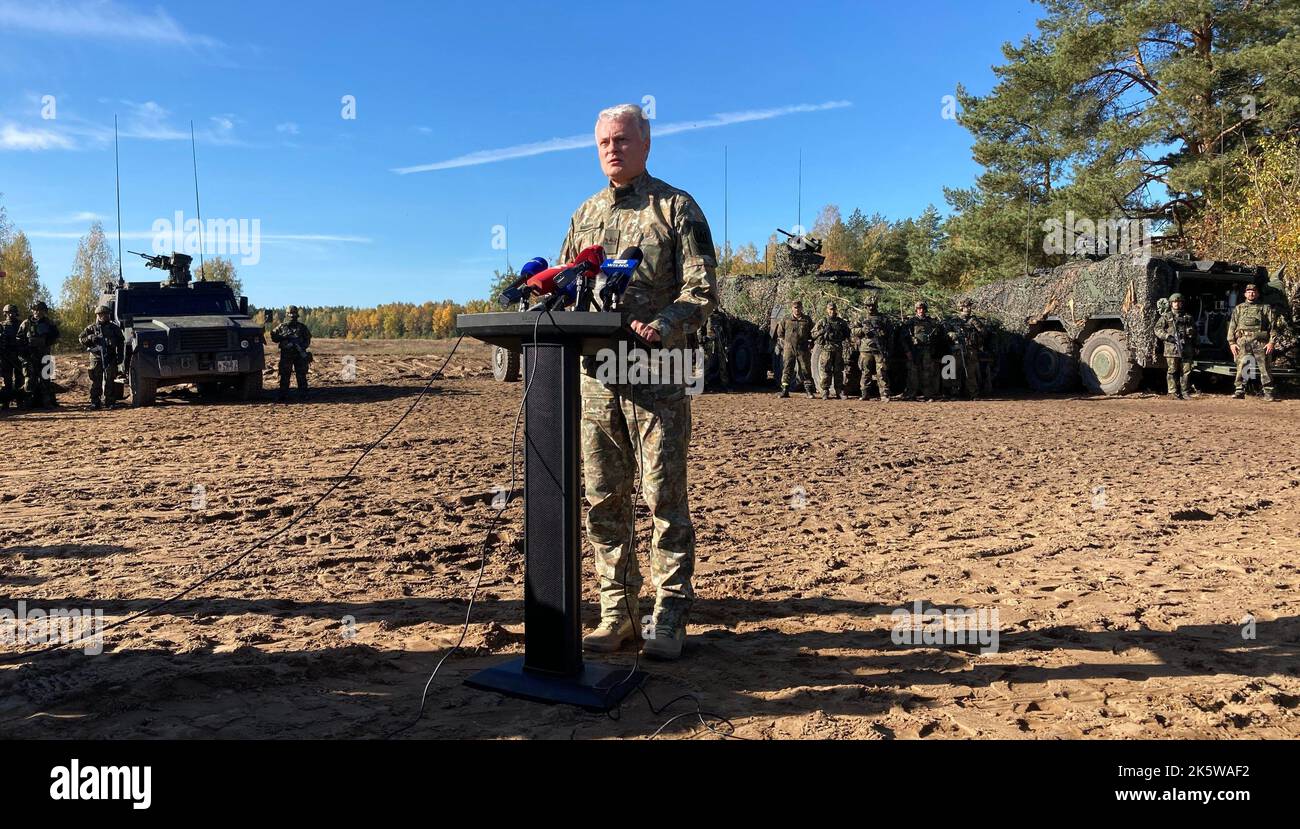 Gaiziunai, Lithuania. 10th Oct, 2022. Lithuania's President Gitanas