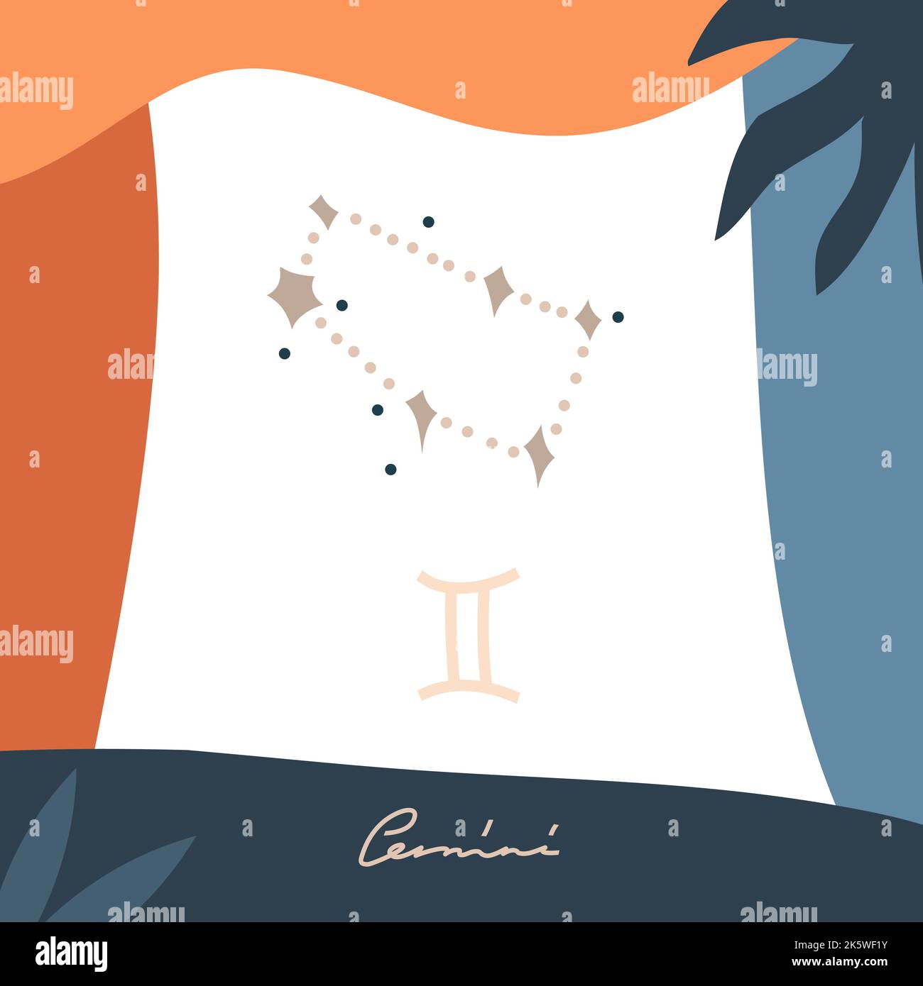 Hand drawn vector abstract stock graphic simple astrology celestial illustration card art with modern collage artistic boho contemporary print Stock Vector