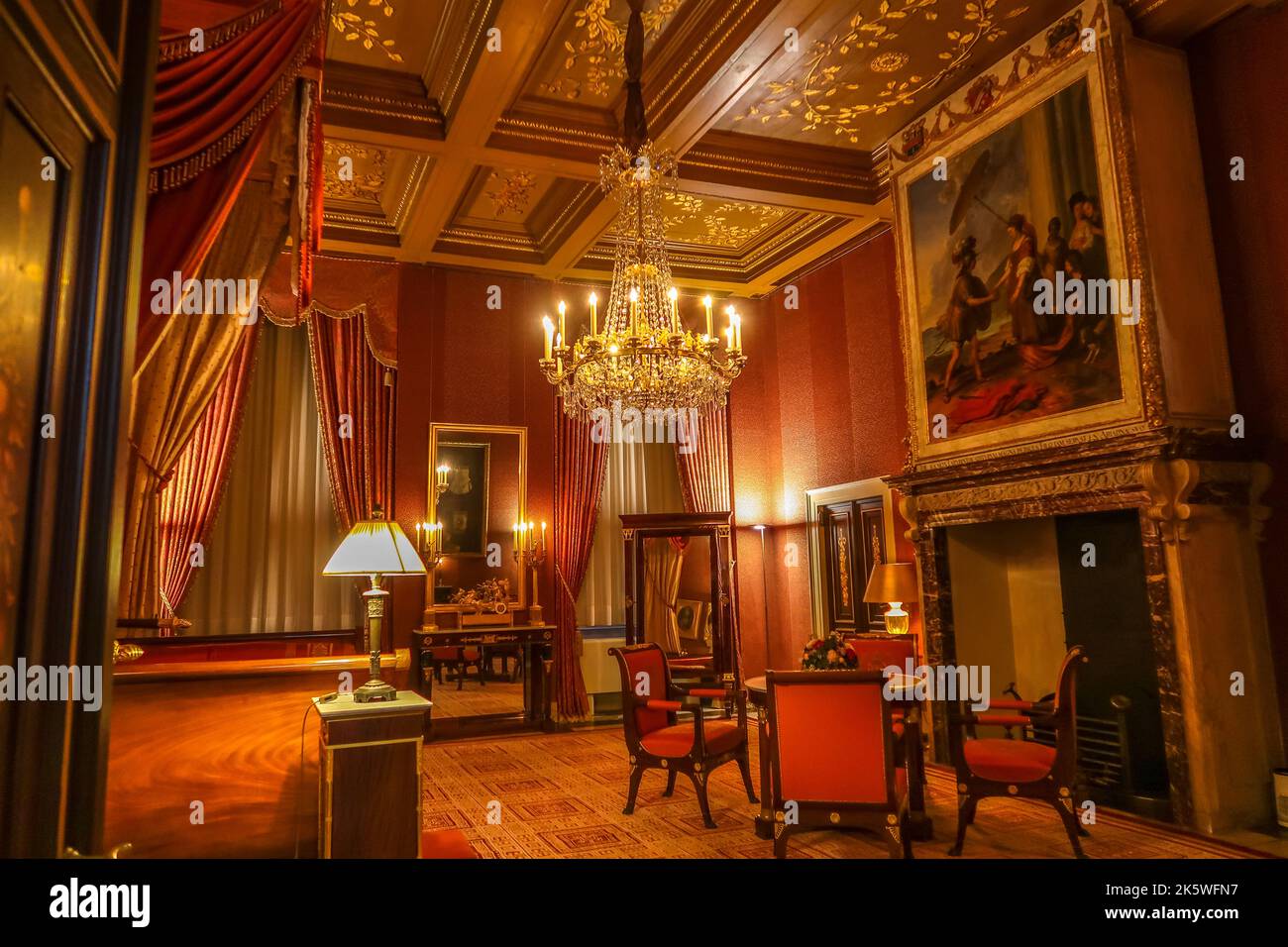 Amsterdam, Netherlands. September 2022. The interior of the various royal chambers in the Royal Palace on Dam Square in Amsterdam. High quality photo Stock Photo