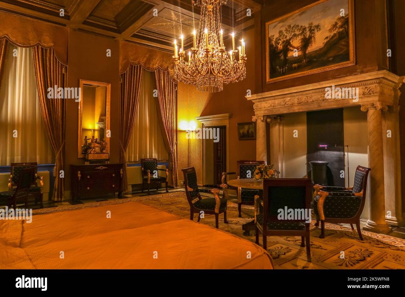 Amsterdam, Netherlands. September 2022. The interior of the various royal chambers in the Royal Palace on Dam Square in Amsterdam. High quality photo Stock Photo