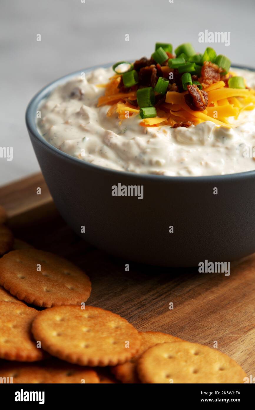 Homemade Crack Dip Appetizer in a Bowl, side view. Closeup Stock Photo