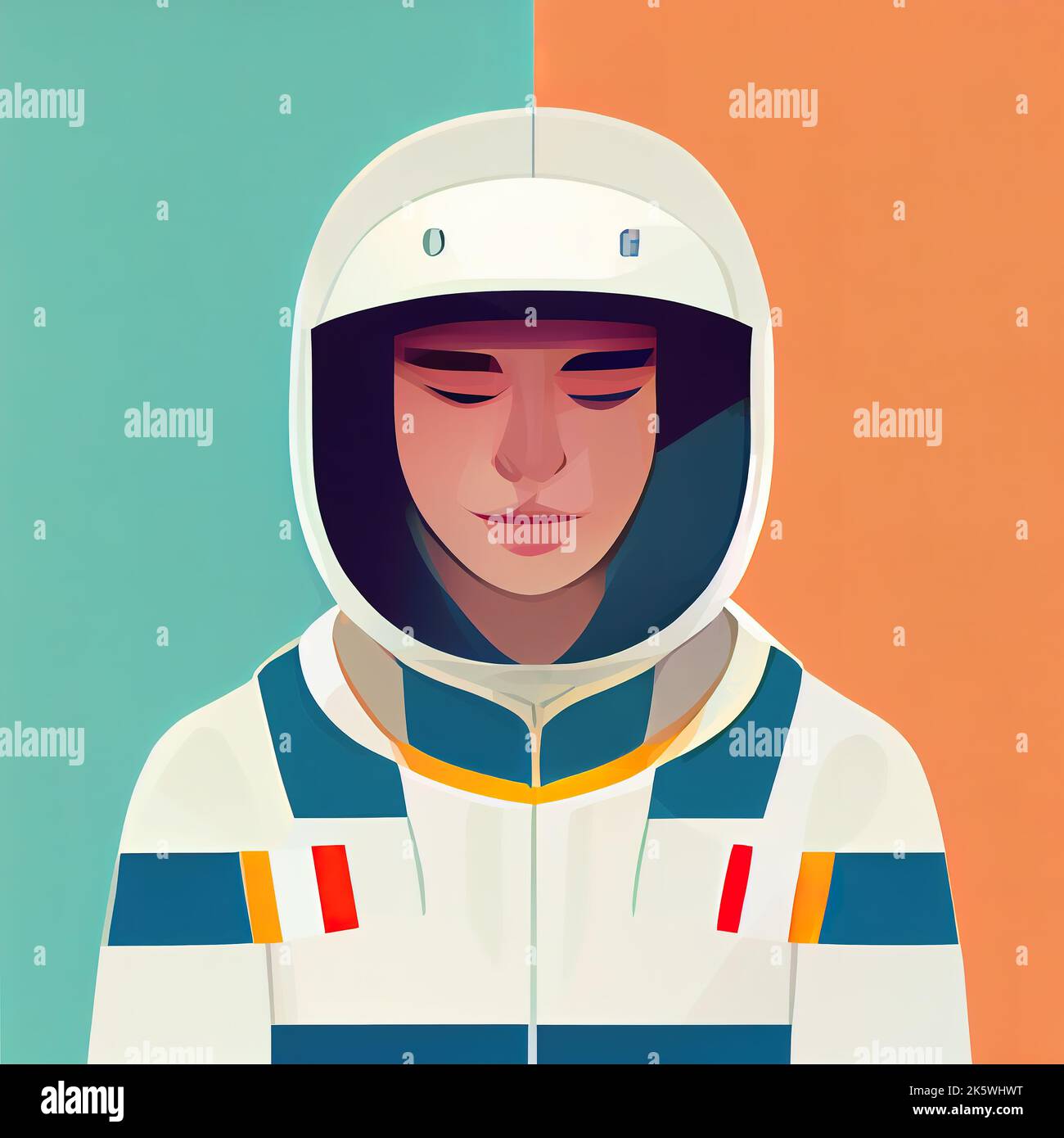 Cosmonaut in spacesuit front portrait. Man in space suit flat ...