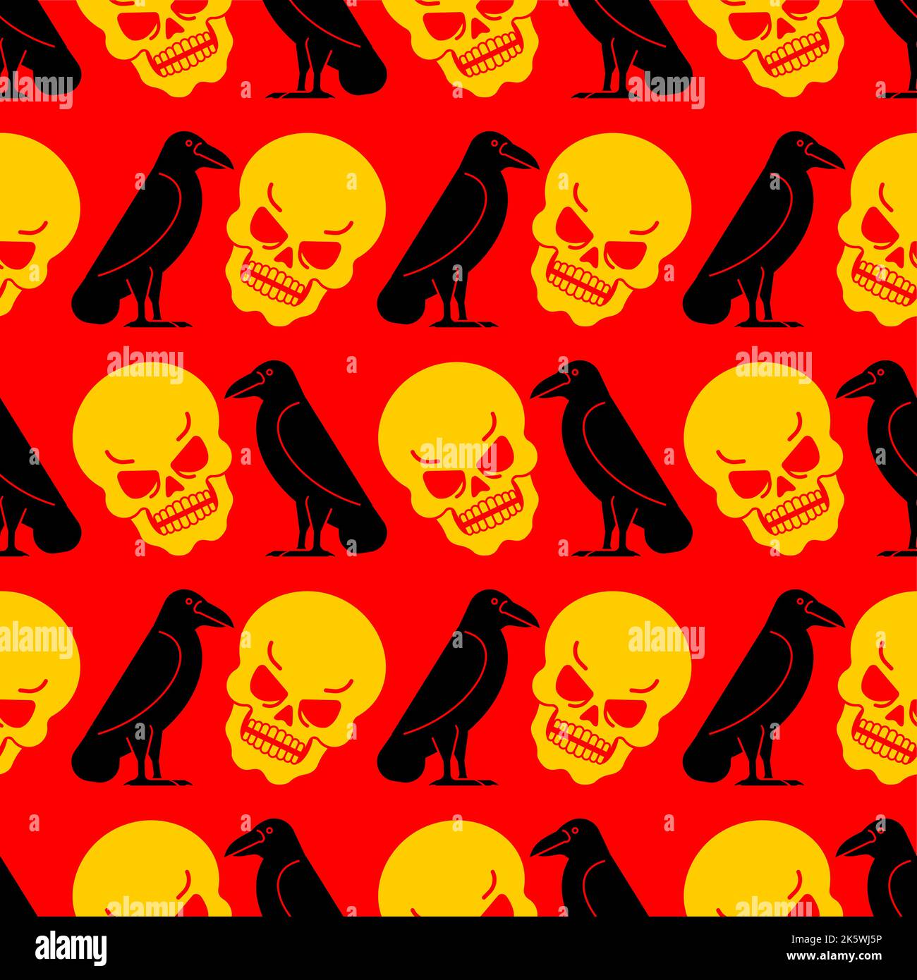 Black raven and skull Pattern seamless. Black crow symbol of death