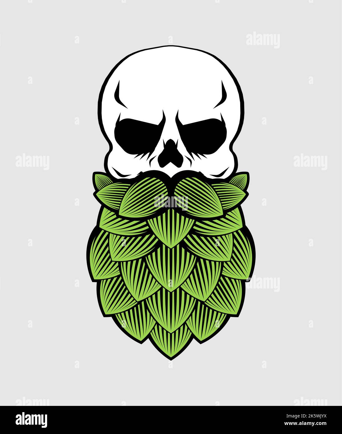 hop cone skull. head of skeleton is a beer cone. Vector illustration