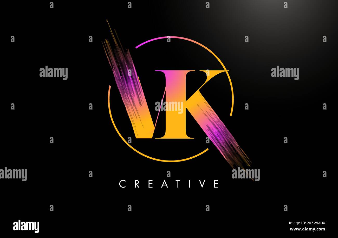 VK Brush Stroke Letter Logo Design. Orange Purple Paint Logo Leters ...