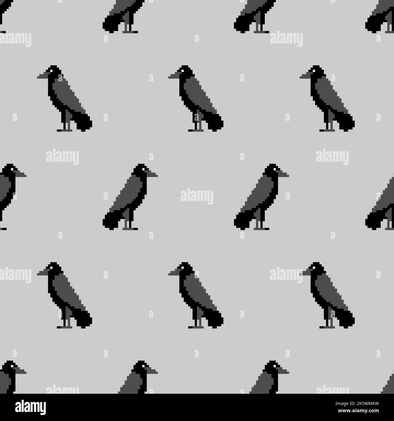 Pixel art Black Raven Pattern seamless. pixelated Black crow symbol of