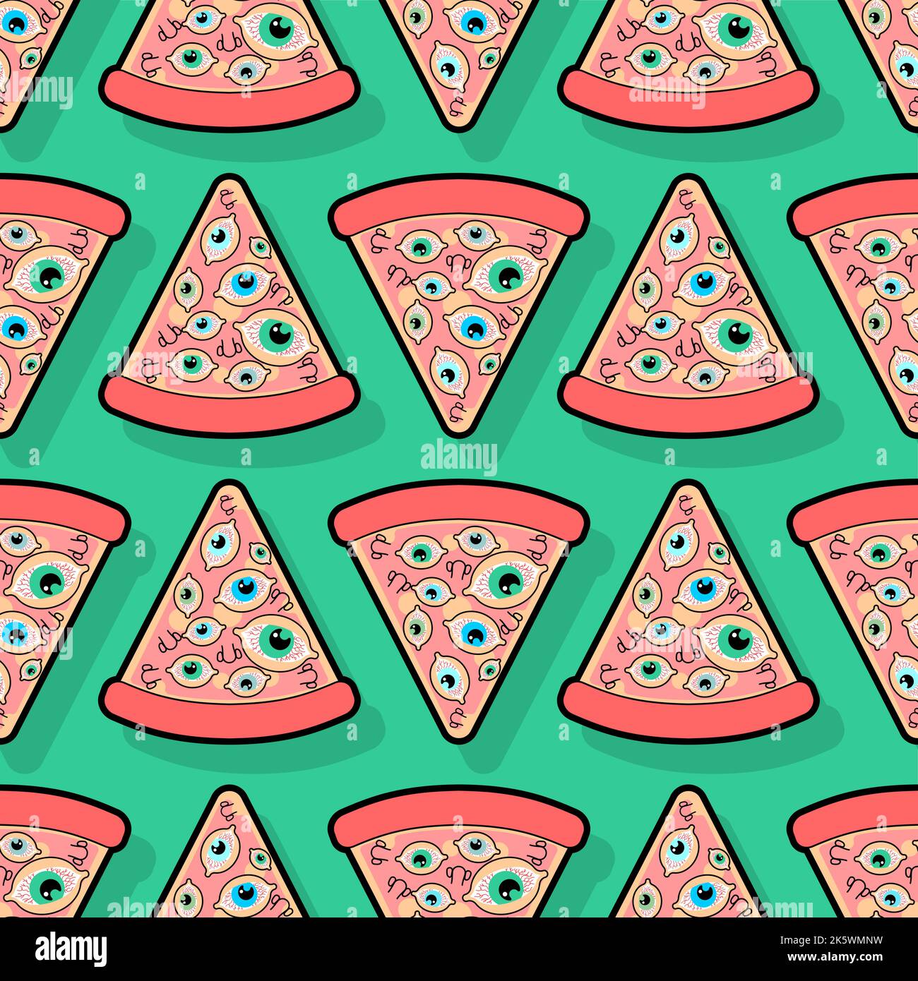 Pizza with eyes Pattern seamless. Vector Background Stock Vector