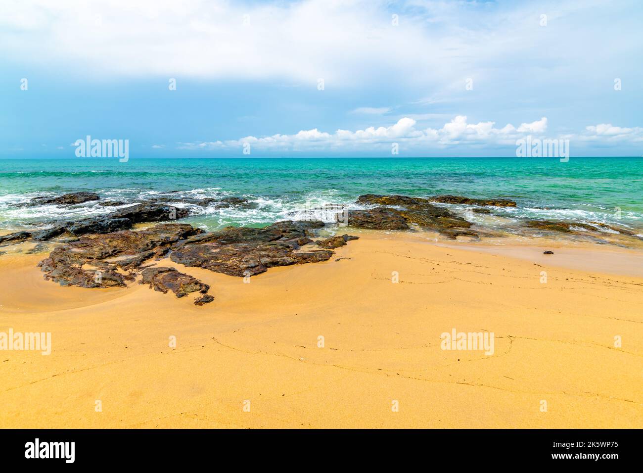 Khlong hin beach at Ko Lanta island, Thailand. Beautiful beach with big stones placed in sea. Concept of tropical vacation. Stock Photo
