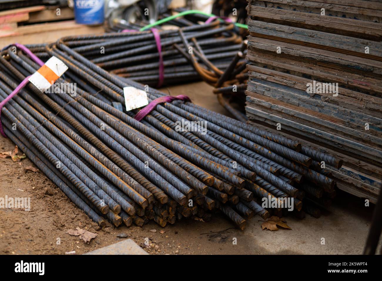 Reinforcement rebar steel for use in concrete stock piled on