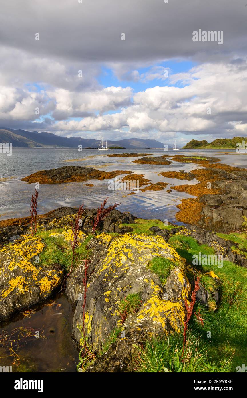 Looking into Loch line from Port Ramsay on The isle of Lismore, Scotland Stock Photo