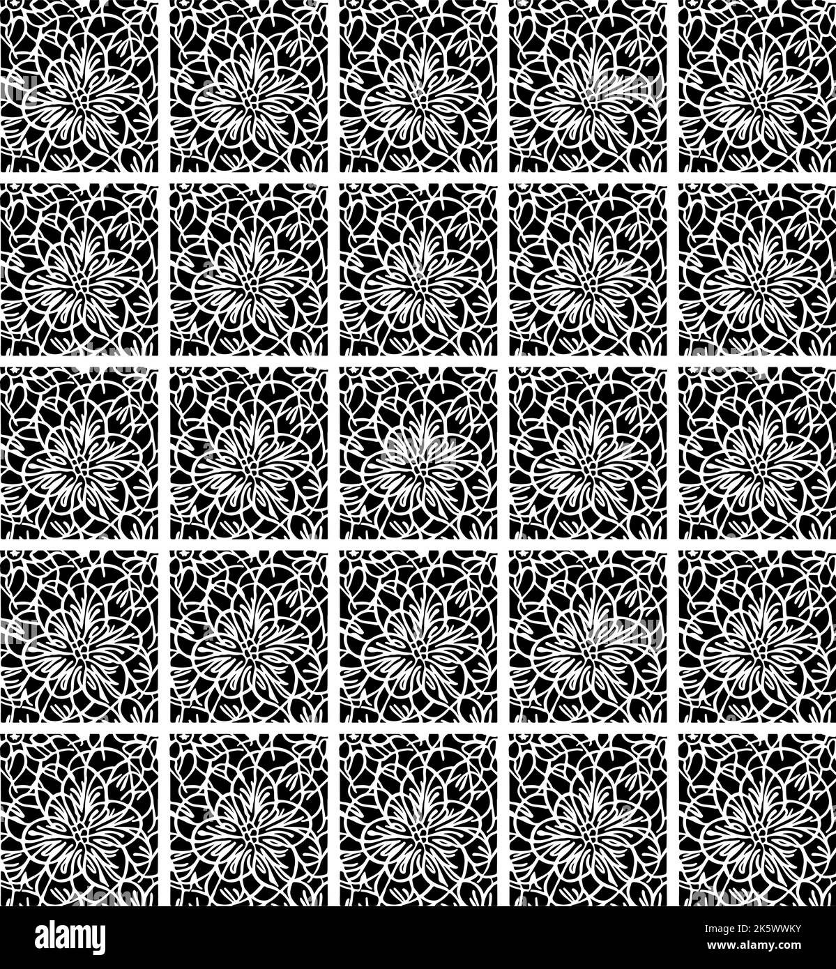 Seamless vector line art pattern made of flowers, black and white Stock ...