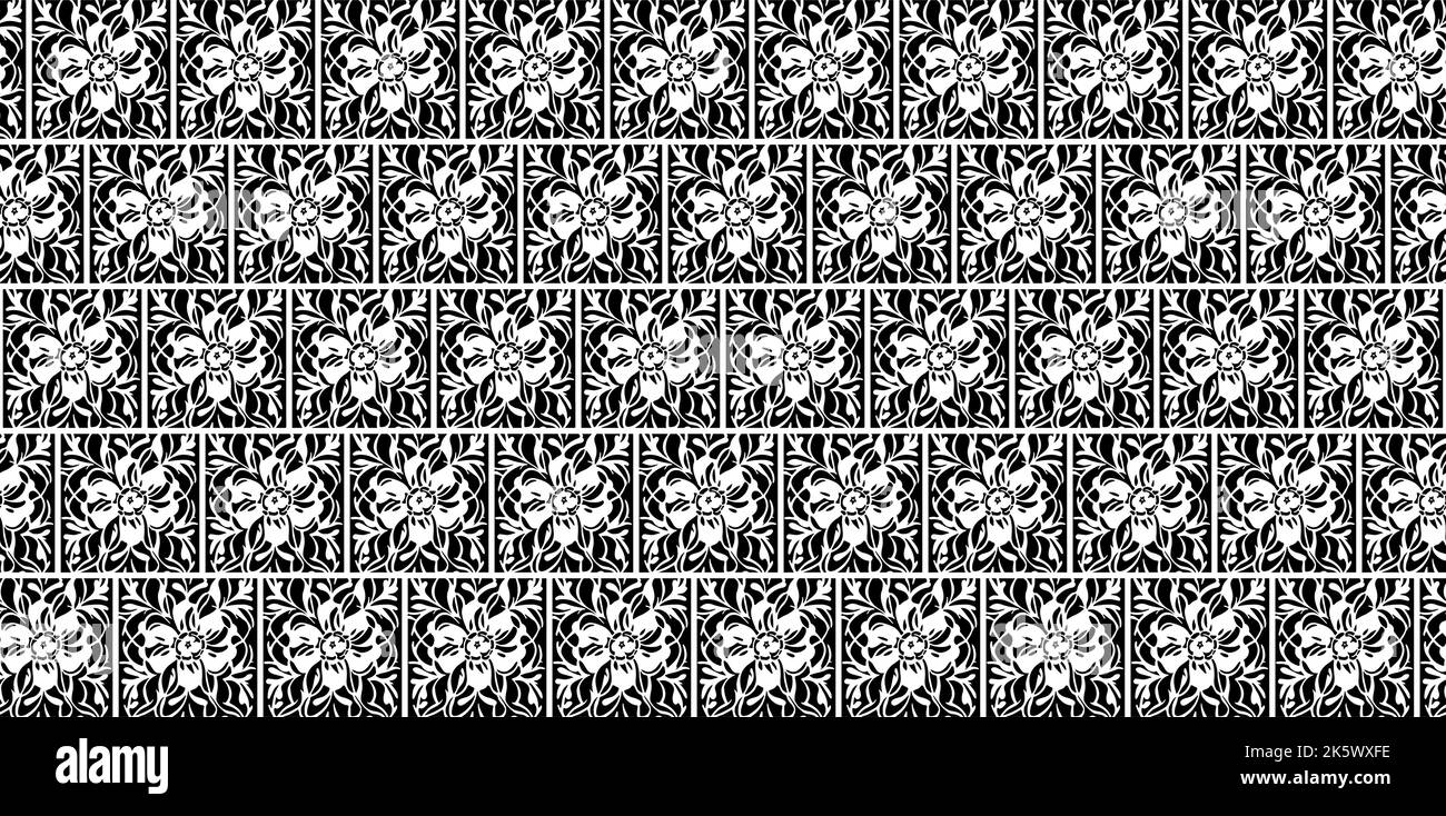 Seamless vector line art pattern made of flowers, black and white Stock ...