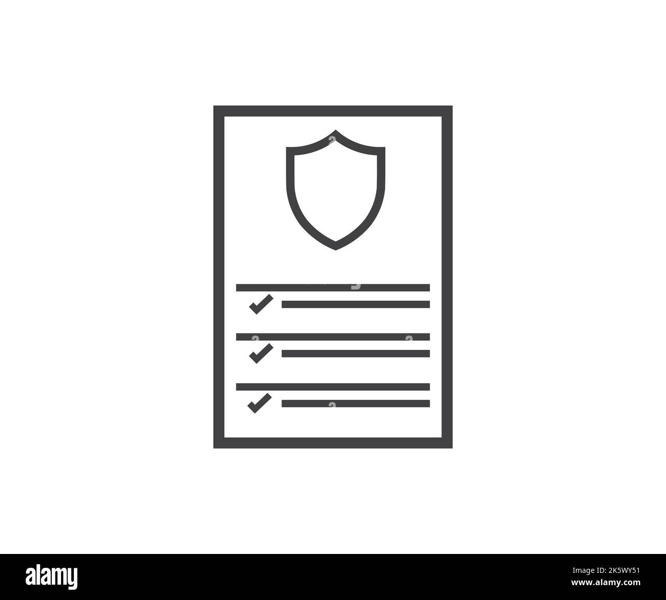 Insurance policy, document, business concept, data secure logo design. Examining insurance policy, vector design and illustration. Stock Vector