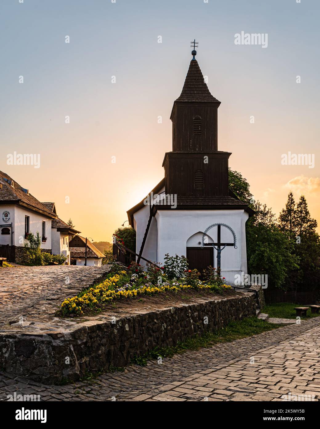 Cute traditional town in hungary which name is Holloko. Hungarian name is Hollokő (Raven-stone in english) Old houses This place is on the UNSECO site Stock Photo