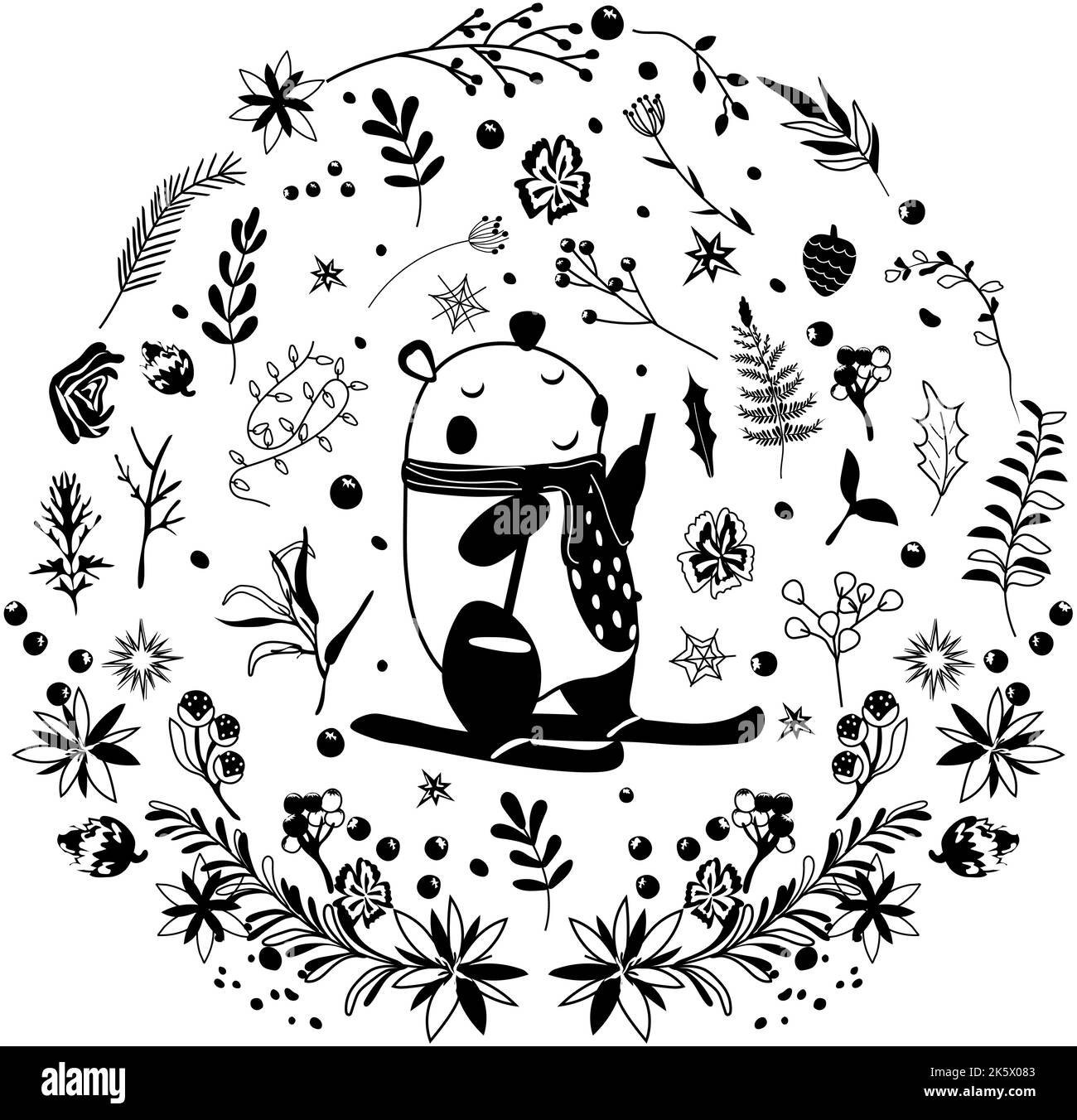 Cute Winter Animals Clipart Black And White