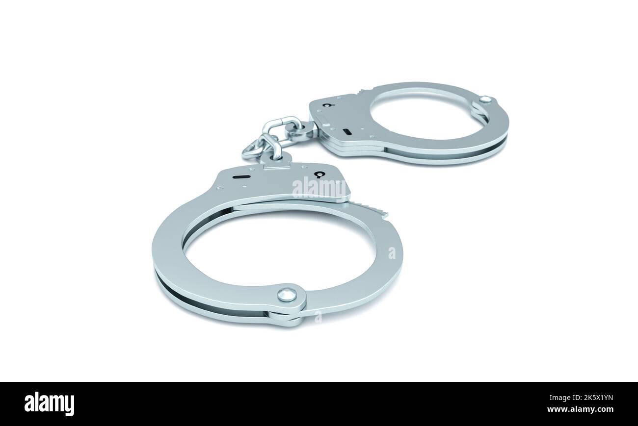 Bad Cat Handcuffs On White Background Stock Photo 768000922