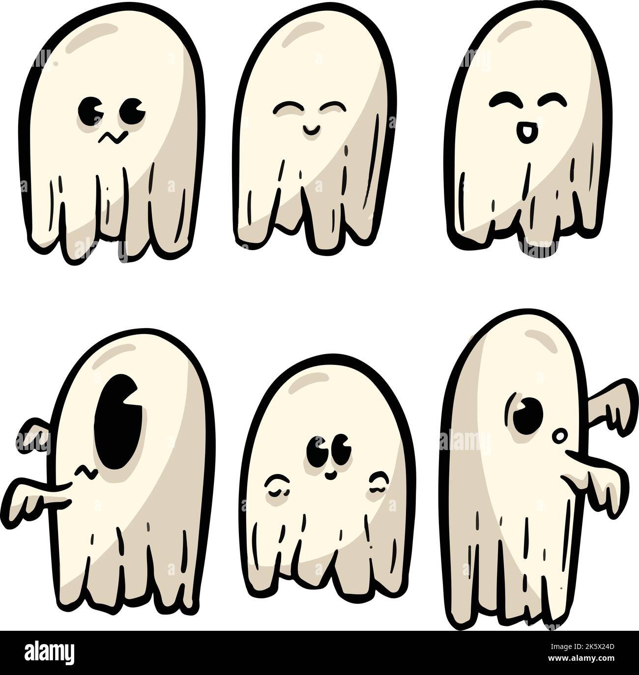 Cute Funny Cartoon Ghost Character Icons for Halloween Stock Vector ...