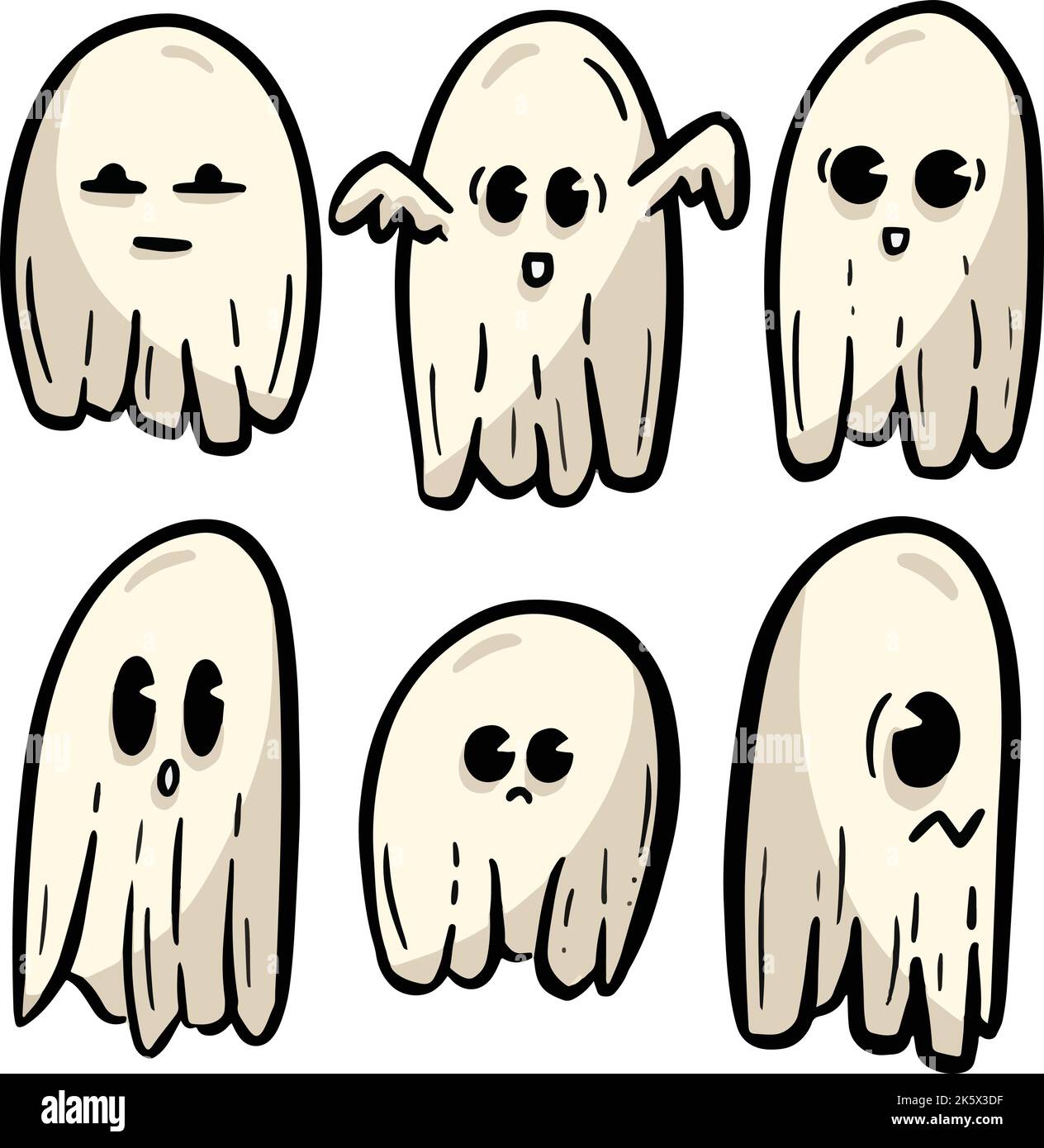 Cute Funny Cartoon Ghost Character Icons for Halloween Stock Vector ...