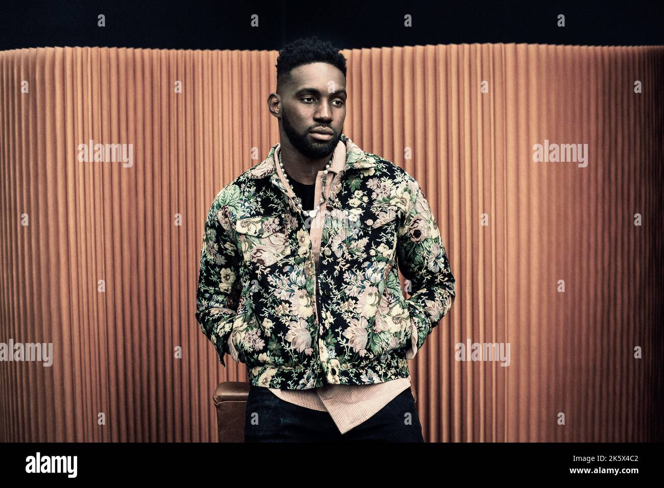 Paris, France, September 1, 2020. French hip-hop singer Abou Tall poses in the offices of Wagram Music record company in Paris. Photo Michel Rubinel Stock Photo