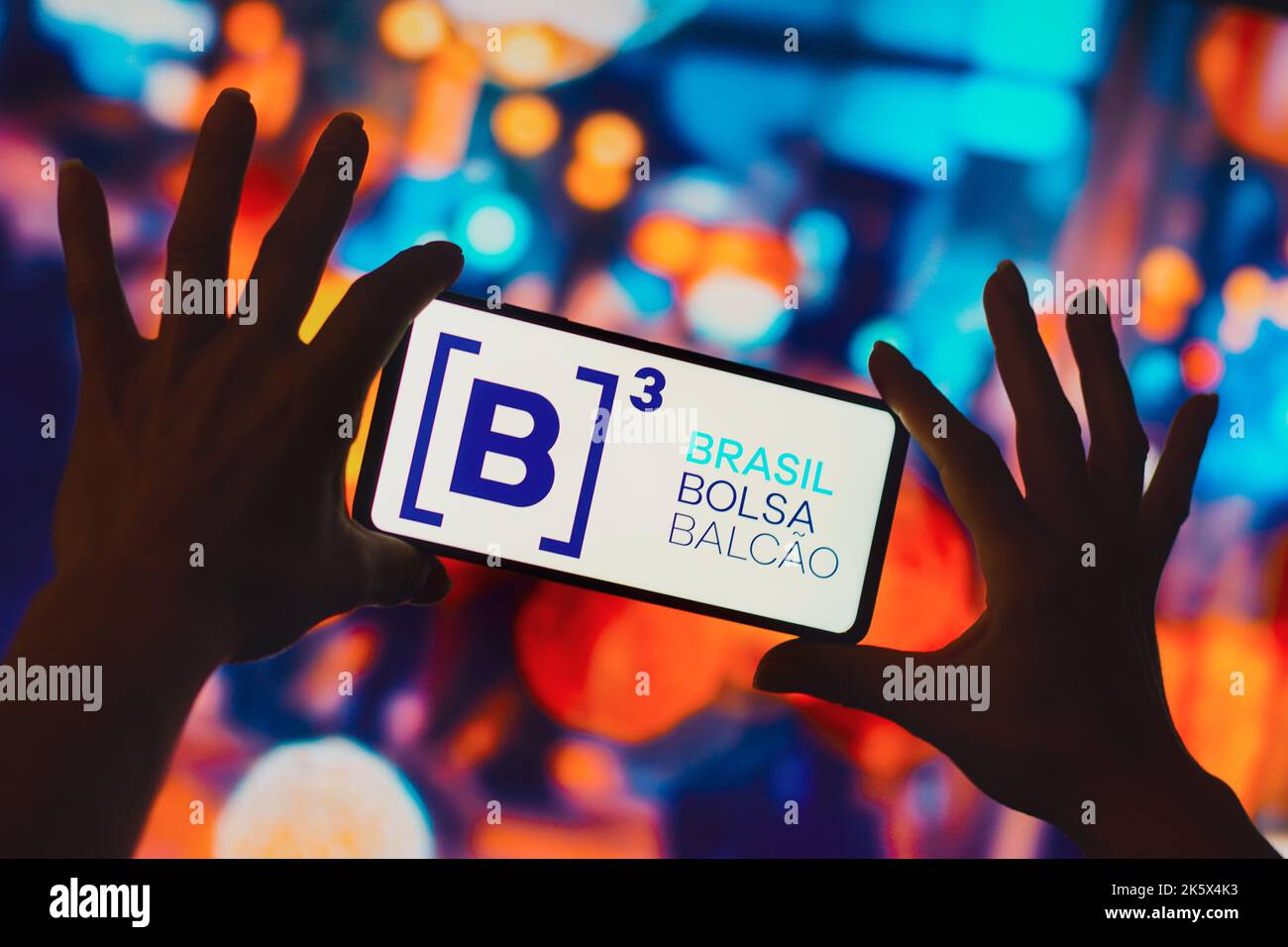 In this photo illustration, the Brasil Bolsa Balcão (B3) logo is ...